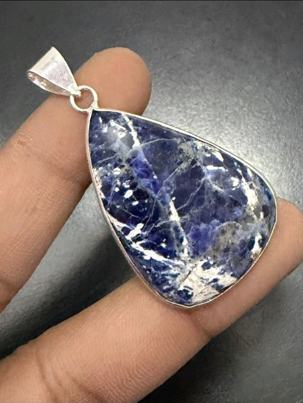 Natural Sodalite Teardrop Pendant 925 Sterling Silver New